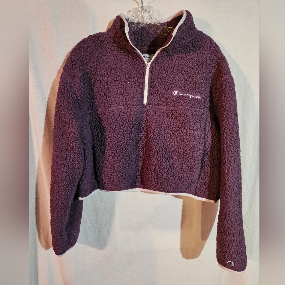 Champion Women's Cropped Sherpa 1/4 Zip Fleece In Purple Size Small
